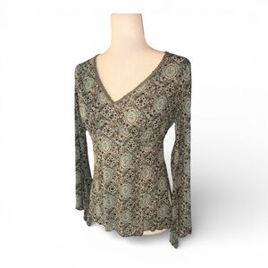 Y2K paisley tie back blouse with bell sleeves